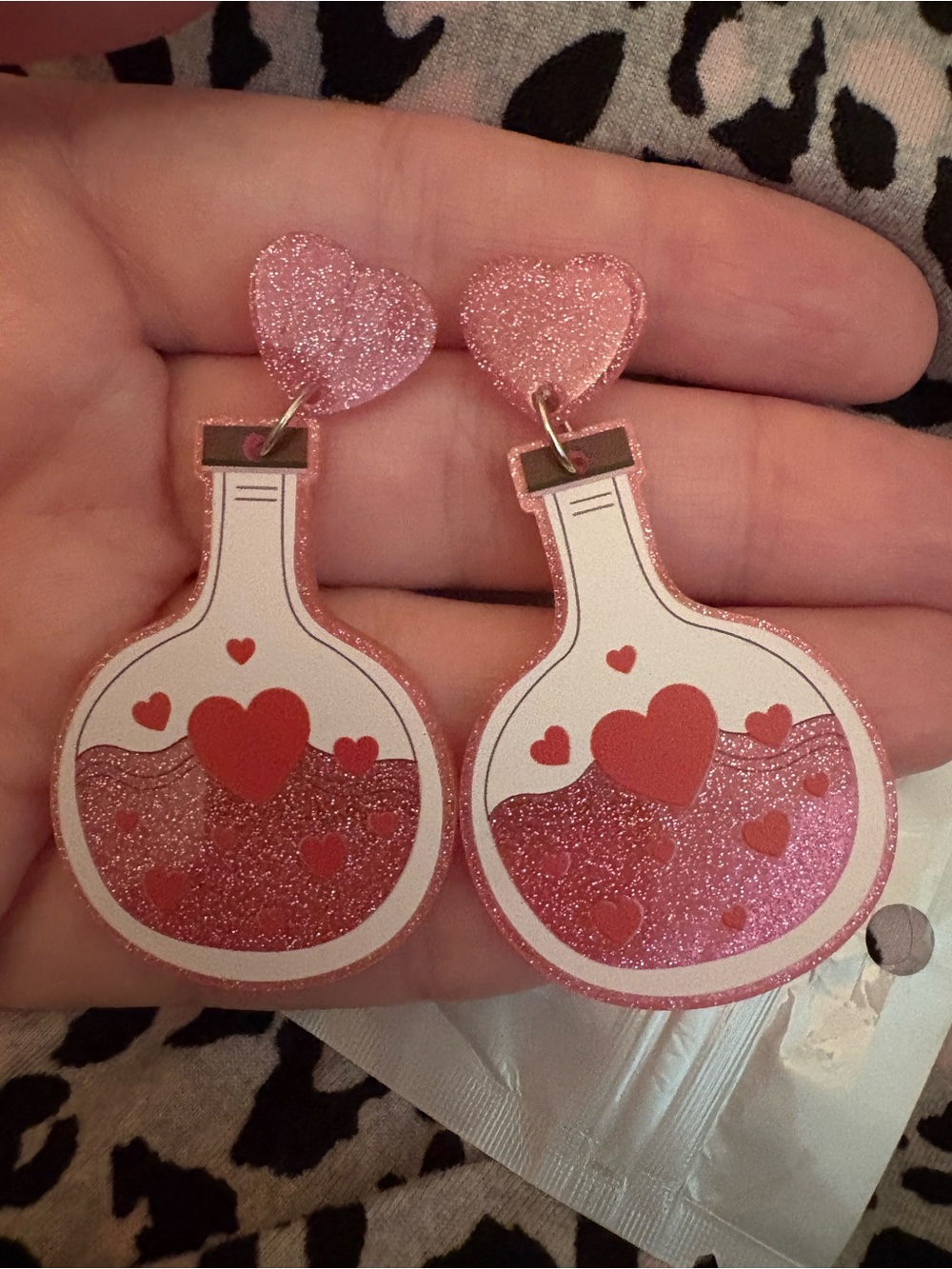 Pink Heart Potion Bottle Earrings